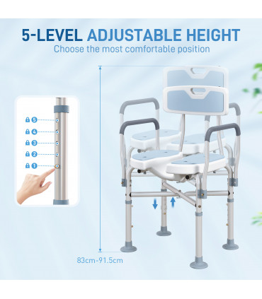 HOMCOM Padded Bath Chair with Slotted Seat and Adjustable Height, Light Blue