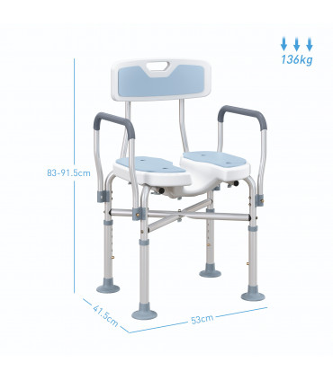 HOMCOM Padded Bath Chair with Slotted Seat and Adjustable Height, Light Blue