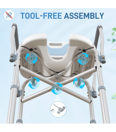 HOMCOM Padded Bath Chair with Slotted Seat and Adjustable Height, Light Blue