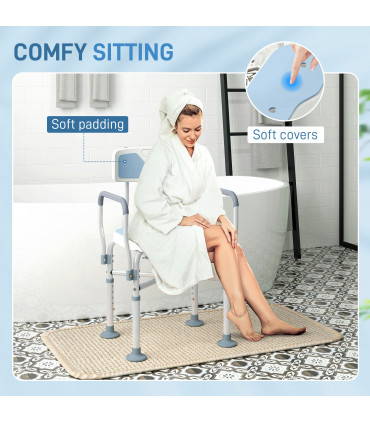 HOMCOM Padded Bath Chair with Slotted Seat and Adjustable Height, Light Blue