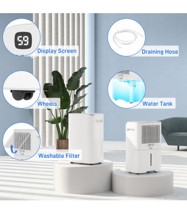 HOMCOM 20L/Day Small Dehumidifier for Home Damp Laundry, with 24H Timer