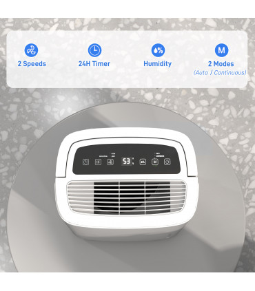 HOMCOM 20L/Day Dehumidifier with Continuous Drainage, 5L Water Tank, Timer