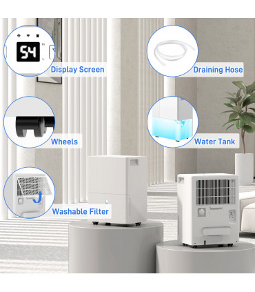 HOMCOM 30L Dehumidifier with Filter, Auto Defrost, for Home Laundry Drying