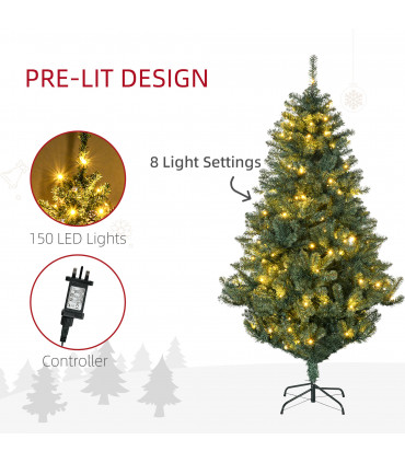HOMCOM 6ft Artificial Christmas Tree with LED Lights, Decoration, Auto Open