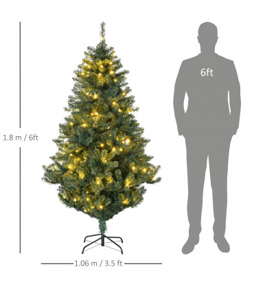 HOMCOM 6ft Artificial Christmas Tree with LED Lights, Decoration, Auto Open