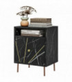HOMCOM Modern Bedside Table with Drawer and Open Shelf Black Marble Effect