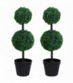 PE Set of 2 Artificial Boxwood Ball Topiary Plant Tree's Green