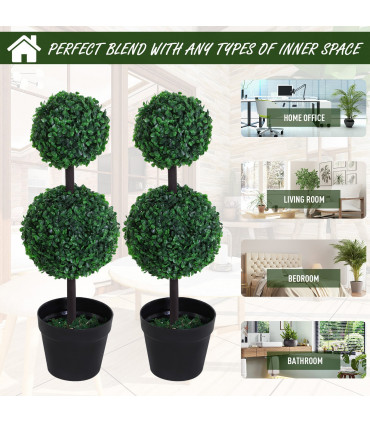 PE Set of 2 Artificial Boxwood Ball Topiary Plant Tree's Green