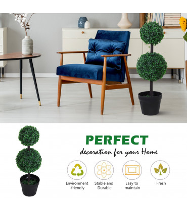 PE Set of 2 Artificial Boxwood Ball Topiary Plant Tree's Green