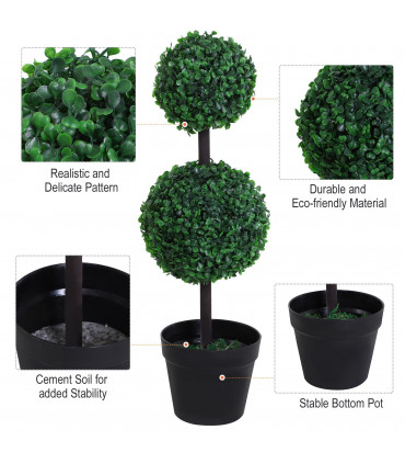 PE Set of 2 Artificial Boxwood Ball Topiary Plant Tree's Green