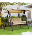 Steel Swing Chair Hammock Garden 3 Seater Canopy Cushion Shelter Beige