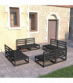 vidaXL 8 Piece Garden Lounge Set Black Solid Pinewood