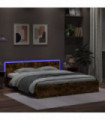 vidaXL Bed Frame with Headboard and LED Smoked Oak 200x200 cm