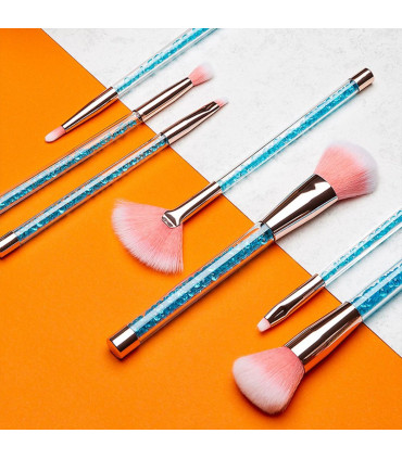 Cosmic Make Up 7pcs Brush Set With Liquid Glitter Handle Turquoise