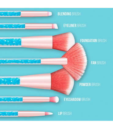 Cosmic Make Up 7pcs Brush Set With Liquid Glitter Handle Turquoise