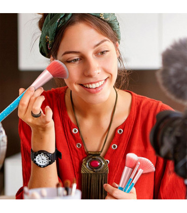 Cosmic Make Up 7pcs Brush Set With Liquid Glitter Handle Turquoise