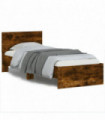 vidaXL Bed Frame with Headboard and LED Lights Smoked Oak 90x190 cm Single