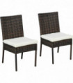 Outsunny 2 PCs Rattan Garden Chairs with Cushion, Wicker Dining Chairs, Brown