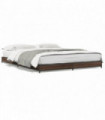 vidaXL Bed Frame Brown Oak 135x190 cm Double Engineered Wood and Metal