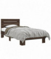 vidaXL Bed Frame Brown Oak 75x190 cm Small Single Engineered Wood and Metal