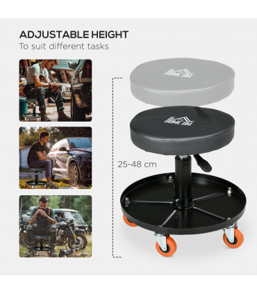 HOMCOM Pneumatic Adjustable Mechanic Stool with Tool Tray and Wheels