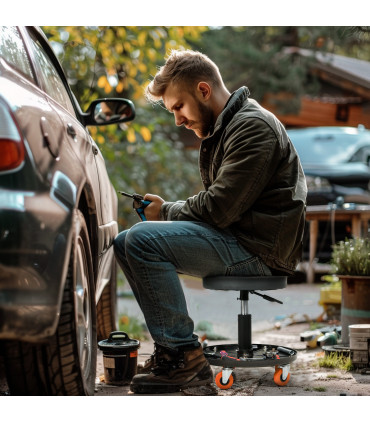 HOMCOM Pneumatic Adjustable Mechanic Stool with Tool Tray and Wheels