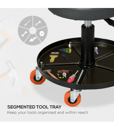 HOMCOM Pneumatic Adjustable Mechanic Stool with Tool Tray and Wheels