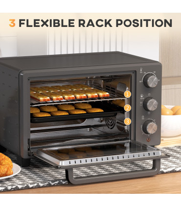 HOMCOM Mini Oven 21L Electric Grill w/ Adjustable Temp Timer 1400W, Grey