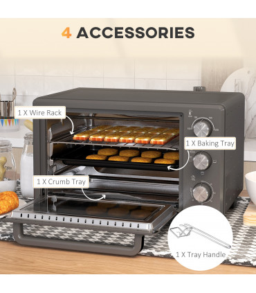 HOMCOM Mini Oven 21L Electric Grill w/ Adjustable Temp Timer 1400W, Grey