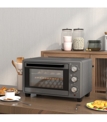 HOMCOM Mini Oven 21L Electric Grill w/ Adjustable Temp Timer 1400W, Grey