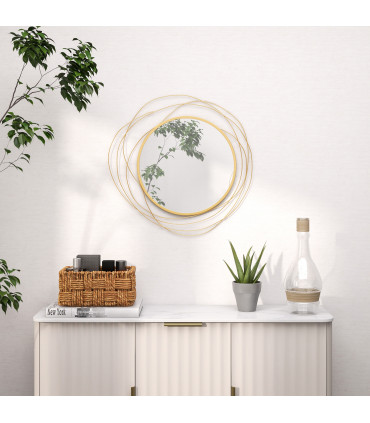HOMCOM Metal Wall Art 65cm Round Mirror for Living Room Dining Room Gold Tone