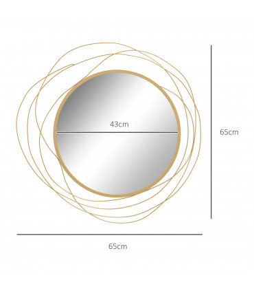 HOMCOM Metal Wall Art 65cm Round Mirror for Living Room Dining Room Gold Tone