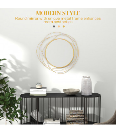 HOMCOM Metal Wall Art 65cm Round Mirror for Living Room Dining Room Gold Tone