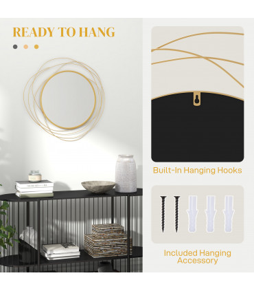 HOMCOM Metal Wall Art 65cm Round Mirror for Living Room Dining Room Gold Tone