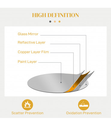 HOMCOM Metal Wall Art 65cm Round Mirror for Living Room Dining Room Gold Tone