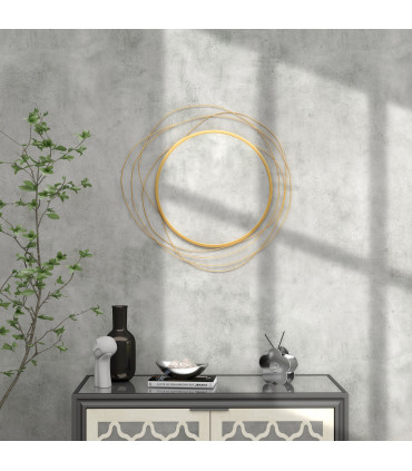 HOMCOM Metal Wall Art 65cm Round Mirror for Living Room Dining Room Gold Tone