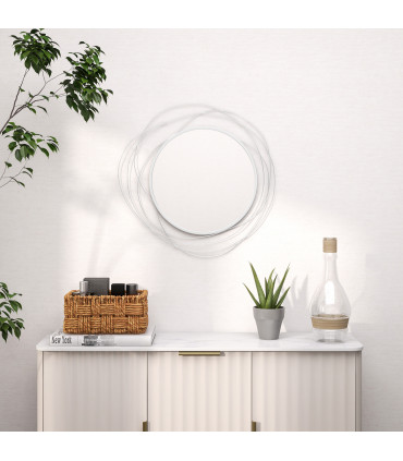 HOMCOM Metal Wall Art 65cm Round Mirror for Living Room Dining Room Silver