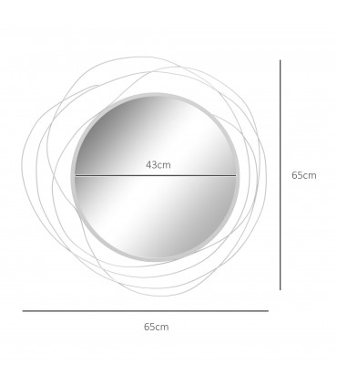 HOMCOM Metal Wall Art 65cm Round Mirror for Living Room Dining Room Silver