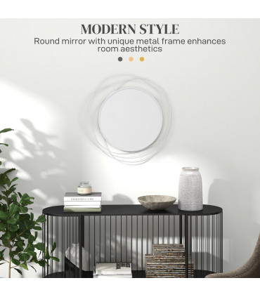 HOMCOM Metal Wall Art 65cm Round Mirror for Living Room Dining Room Silver