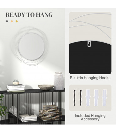 HOMCOM Metal Wall Art 65cm Round Mirror for Living Room Dining Room Silver