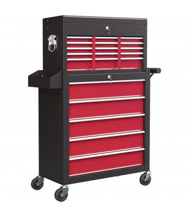 HOMCOM Rolling Tool Chest Lockable Roller Cabinet with with 14 Drawers Red