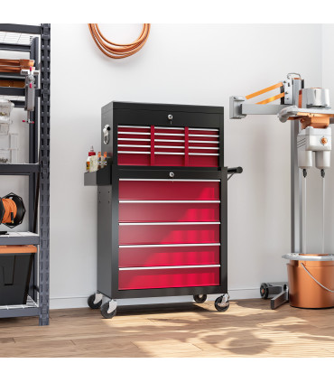 HOMCOM Rolling Tool Chest Lockable Roller Cabinet with with 14 Drawers Red
