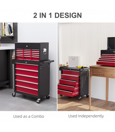 HOMCOM Rolling Tool Chest Lockable Roller Cabinet with with 14 Drawers Red