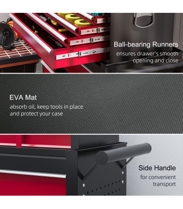 HOMCOM Rolling Tool Chest Lockable Roller Cabinet with with 14 Drawers Red