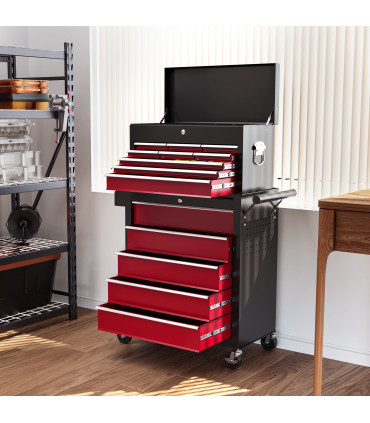 HOMCOM Rolling Tool Chest Lockable Roller Cabinet with with 14 Drawers Red