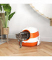 PawHut Foldable Cat Litter Tray Hooded Cat Litter Box w/ High Side, Orange