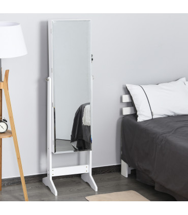 MDF Freestanding Glass Mirror Jewellery Cabinet White