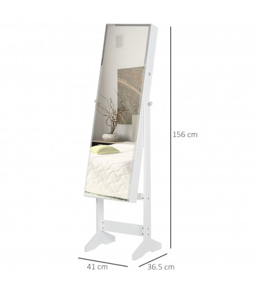 MDF Freestanding Glass Mirror Jewellery Cabinet White