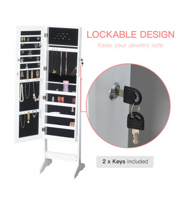 MDF Freestanding Glass Mirror Jewellery Cabinet White