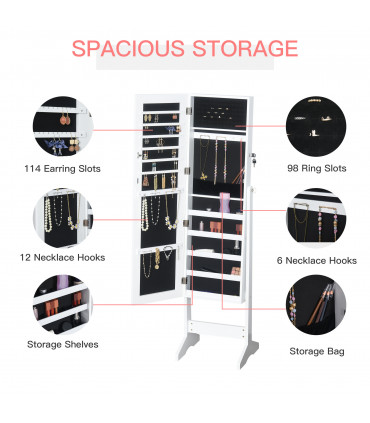 MDF Freestanding Glass Mirror Jewellery Cabinet White